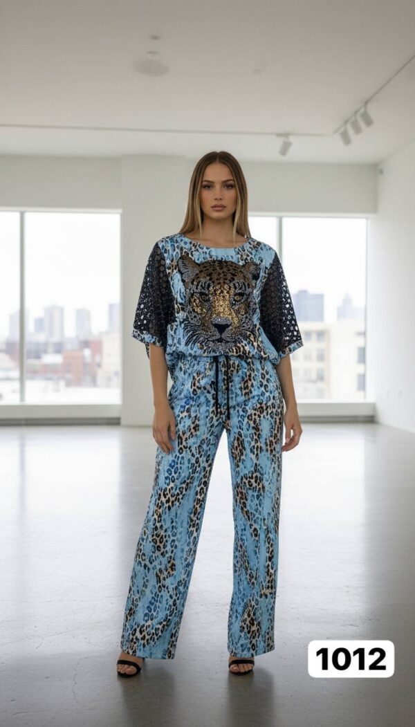 Women's Leopard Print Two-Piece Set with Embellishments