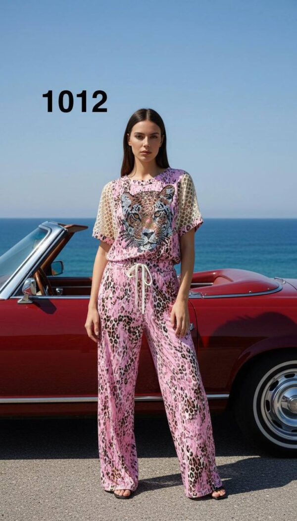 Women's Leopard Print Two-Piece Set with Embellishments