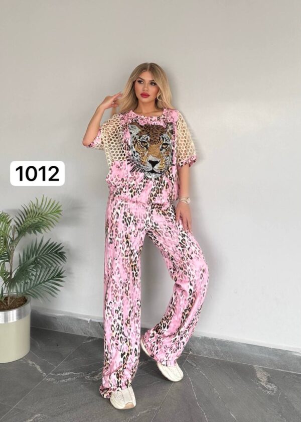 Women's Leopard Print Two-Piece Set with Embellishments