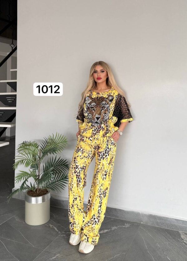 Women's Leopard Print Two-Piece Set with Embellishments