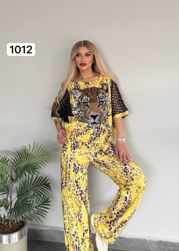 Women's Leopard Print Two-Piece Set with Embellishments