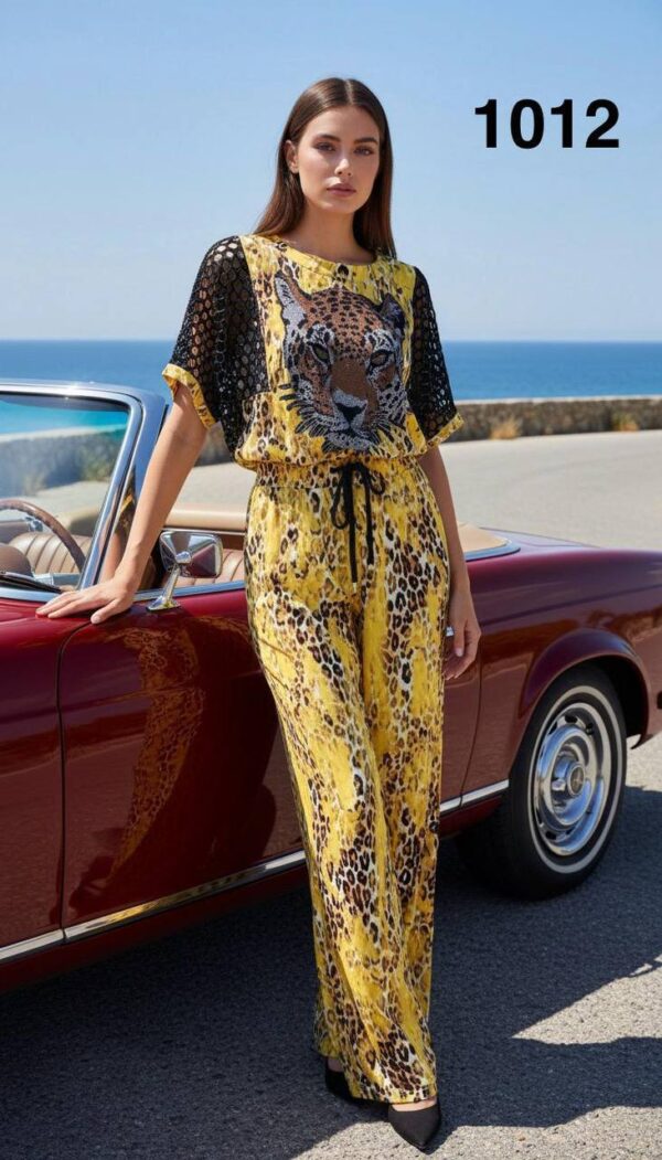 Women's Leopard Print Two-Piece Set with Embellishments