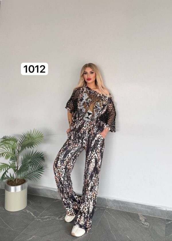 Women's Leopard Print Two-Piece Set with Embellishments