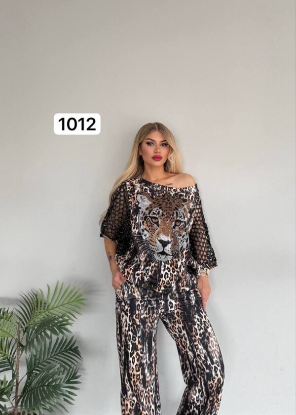Women's Leopard Print Two-Piece Set with Embellishments