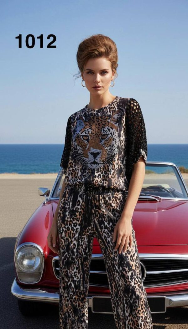 Women's Leopard Print Two-Piece Set with Embellishments