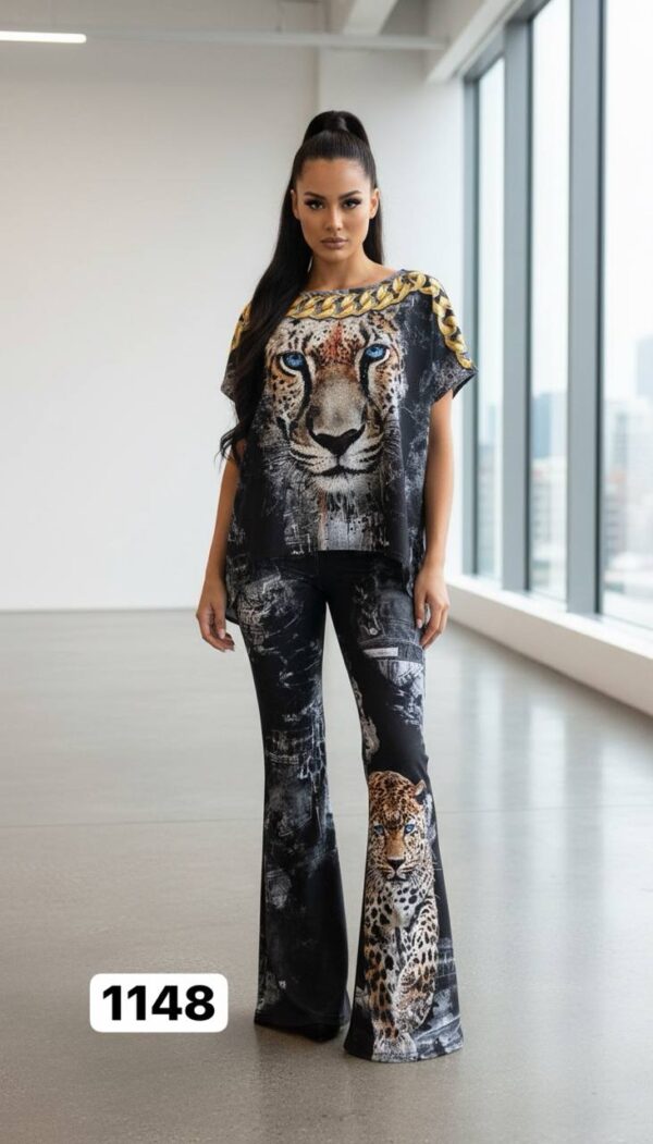 Leopard Print Two-Piece Co-ord Set with Chain Detail