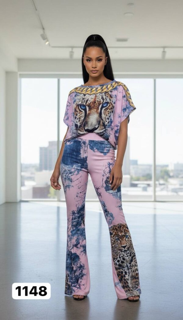 Leopard Print Two-Piece Co-ord Set with Chain Detail