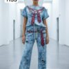 Women's Acid Wash Graphic Print Two-Piece Set
