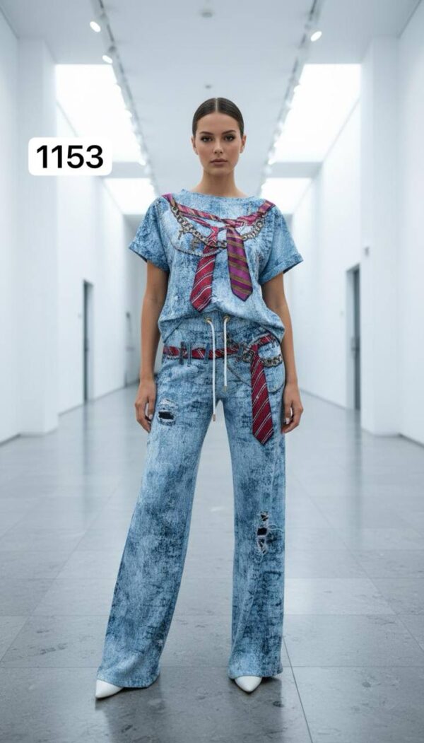 Women's Acid Wash Graphic Print Two-Piece Set