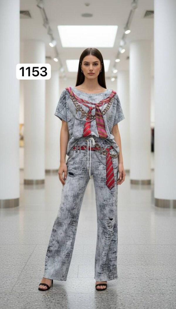 Women's Acid Wash Graphic Print Two-Piece Set