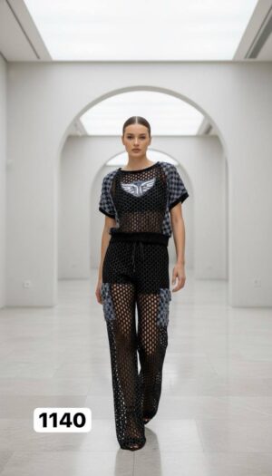 Mesh Crochet Wings Graphic Two-Piece Cargo Set