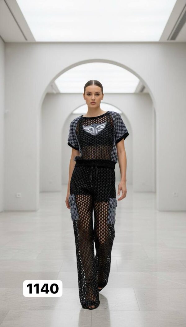 Mesh Crochet Wings Graphic Two-Piece Cargo Set