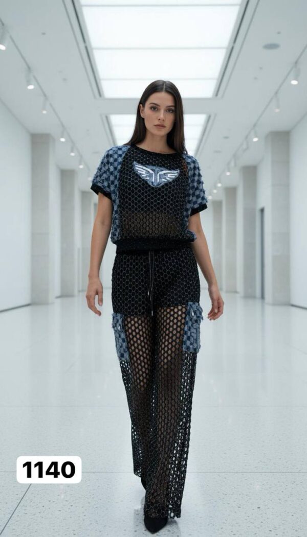 Mesh Crochet Wings Graphic Two-Piece Cargo Set