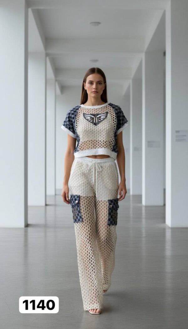 Mesh Crochet Wings Graphic Two-Piece Cargo Set