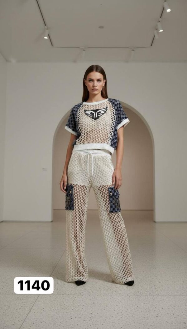 Mesh Crochet Wings Graphic Two-Piece Cargo Set