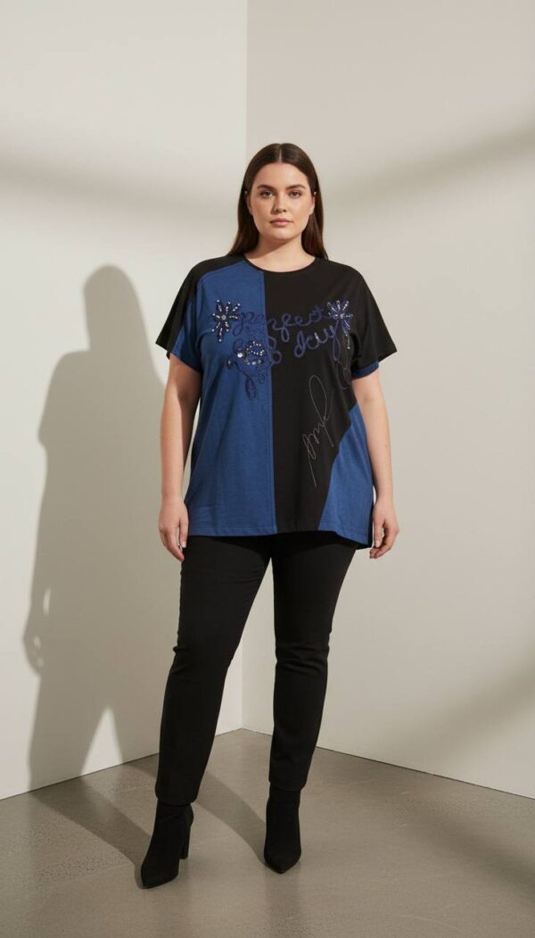 Elegant Two-Tone Graphic Embellished Women's Blouse