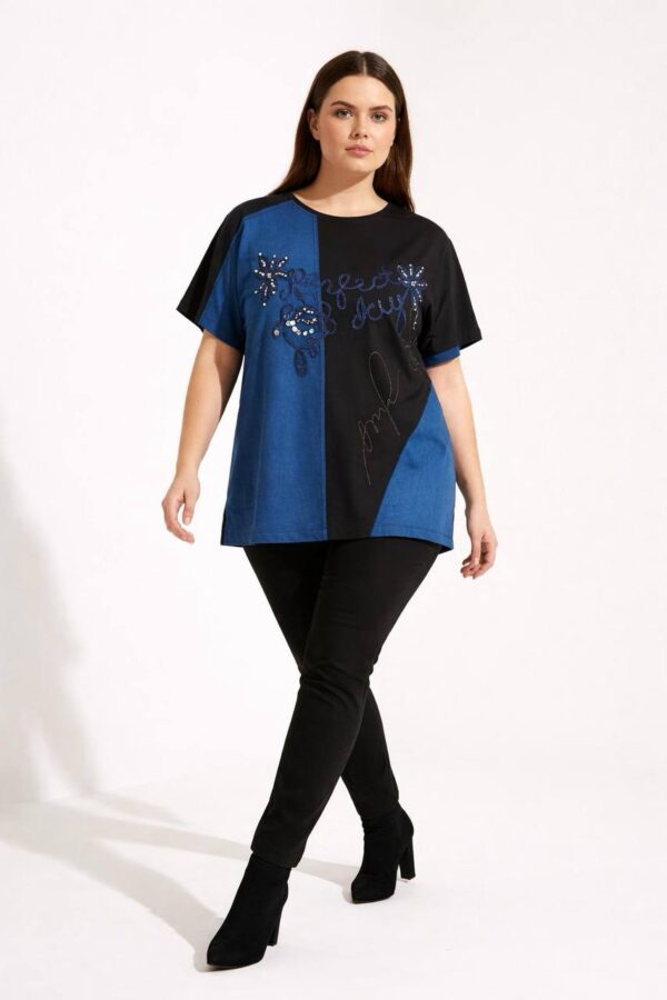 Elegant Two-Tone Graphic Embellished Women's Blouse