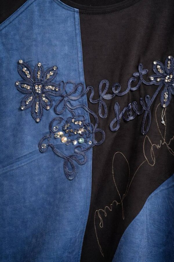 Elegant Two-Tone Graphic Embellished Women's Blouse