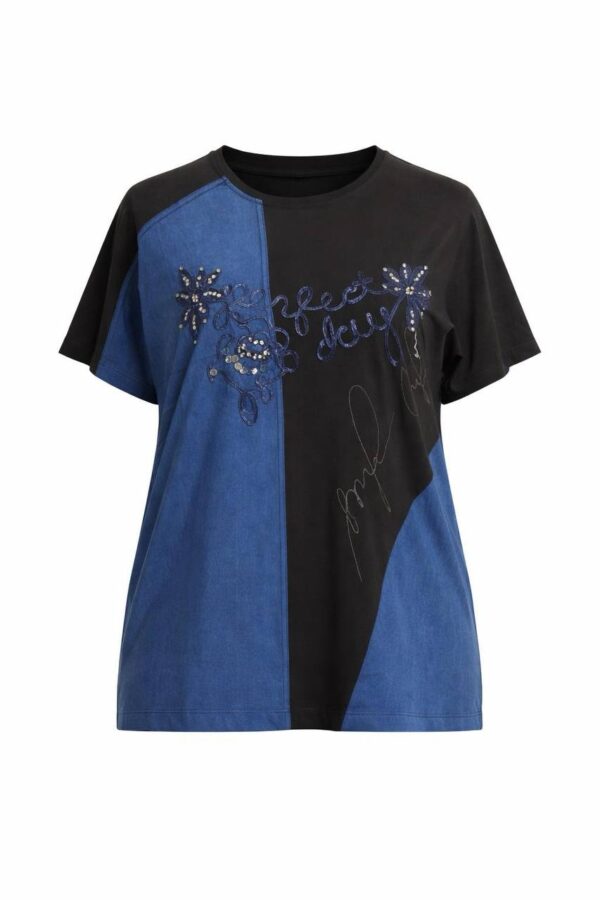 Elegant Two-Tone Graphic Embellished Women's Blouse