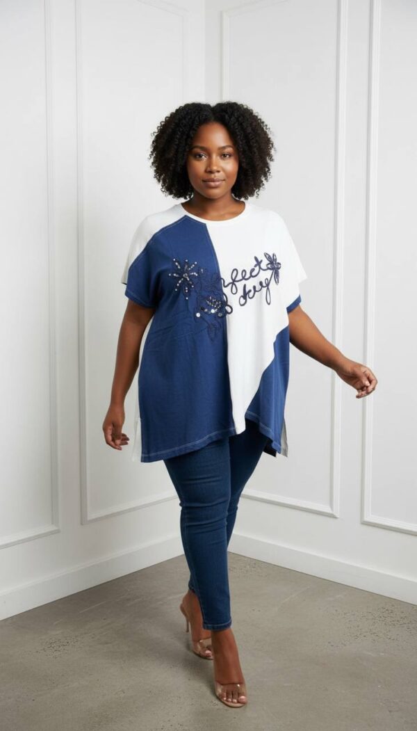 Elegant Two-Tone Graphic Embellished Women's Blouse