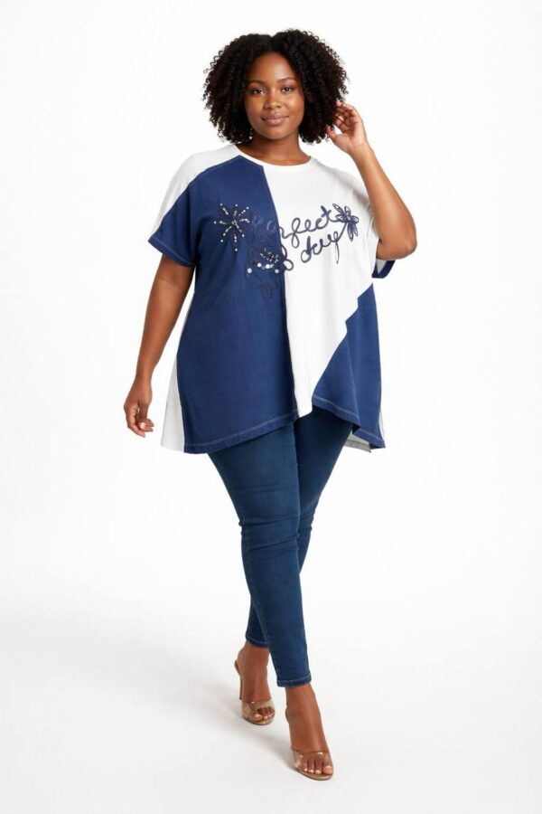 Elegant Two-Tone Graphic Embellished Women's Blouse