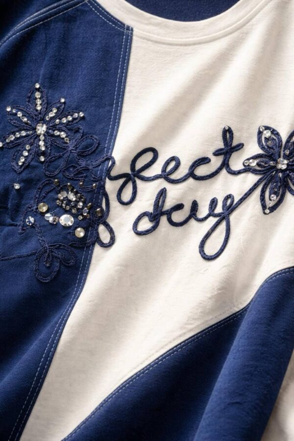 Elegant Two-Tone Graphic Embellished Women's Blouse