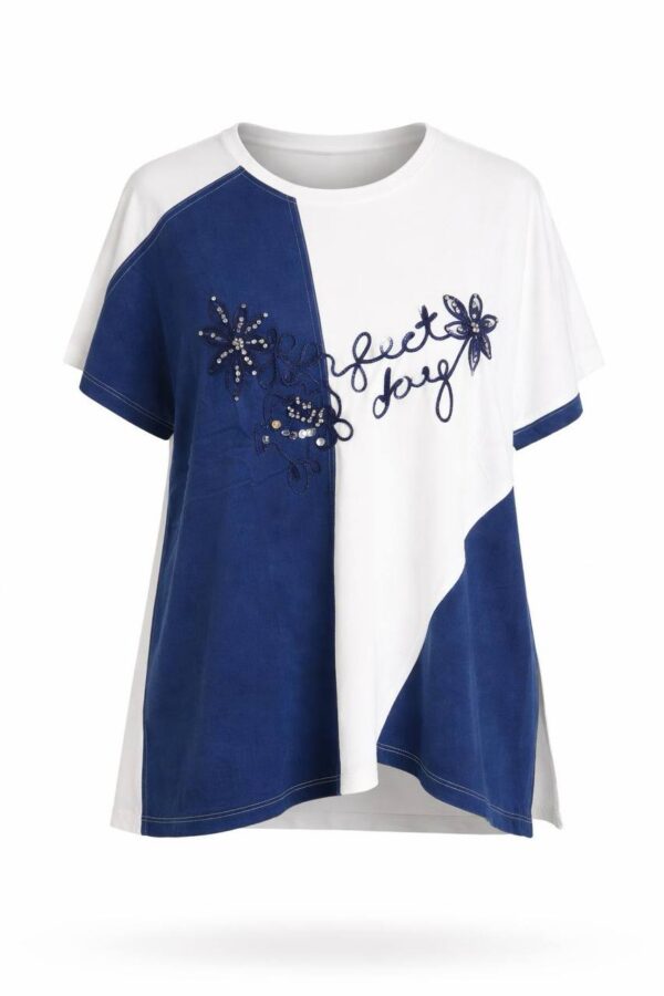 Elegant Two-Tone Graphic Embellished Women's Blouse