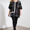 Elegant Black Abstract Print Tunic Blouse