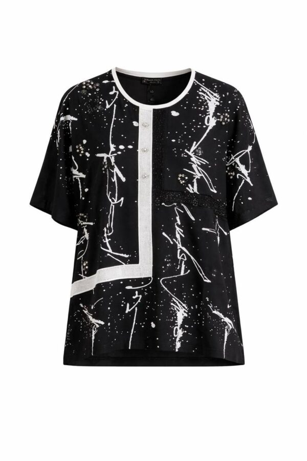 Elegant Black Abstract Print Tunic Blouse