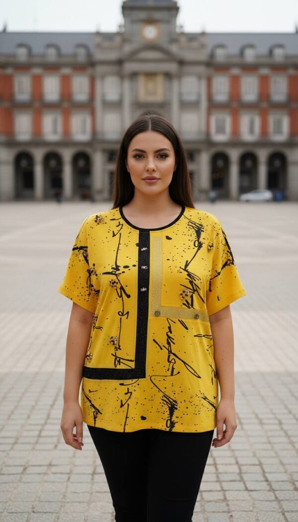 Elegant Black Abstract Print Tunic Blouse