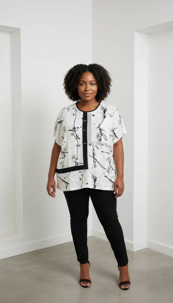 Elegant Black Abstract Print Tunic Blouse
