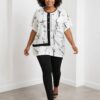 Elegant Black Abstract Print Tunic Blouse