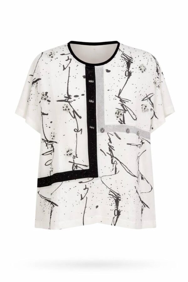 Elegant Black Abstract Print Tunic Blouse