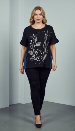 Floral Graphic Blouse with Contrast Side Panels