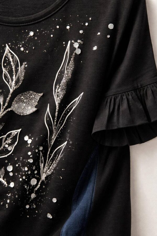 Floral Graphic Blouse with Contrast Side Panels