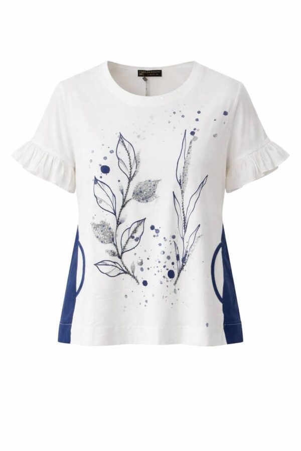 Floral Graphic Blouse with Contrast Side Panels