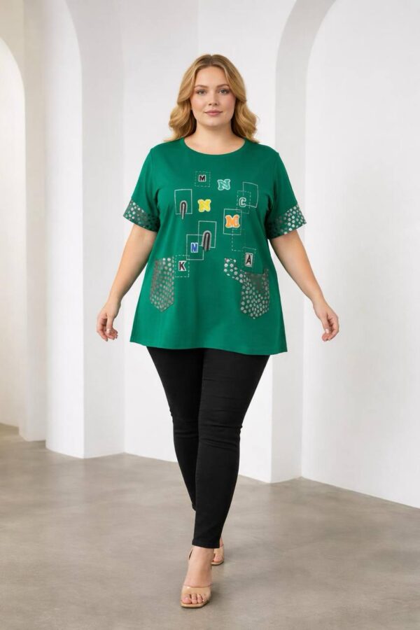 Elegant Green Graphic Print Women's Short Sleeve Blouse