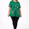 Elegant Green Graphic Print Women's Short Sleeve Blouse