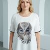 Women's Green Owl Embellished Short Sleeve Blouse