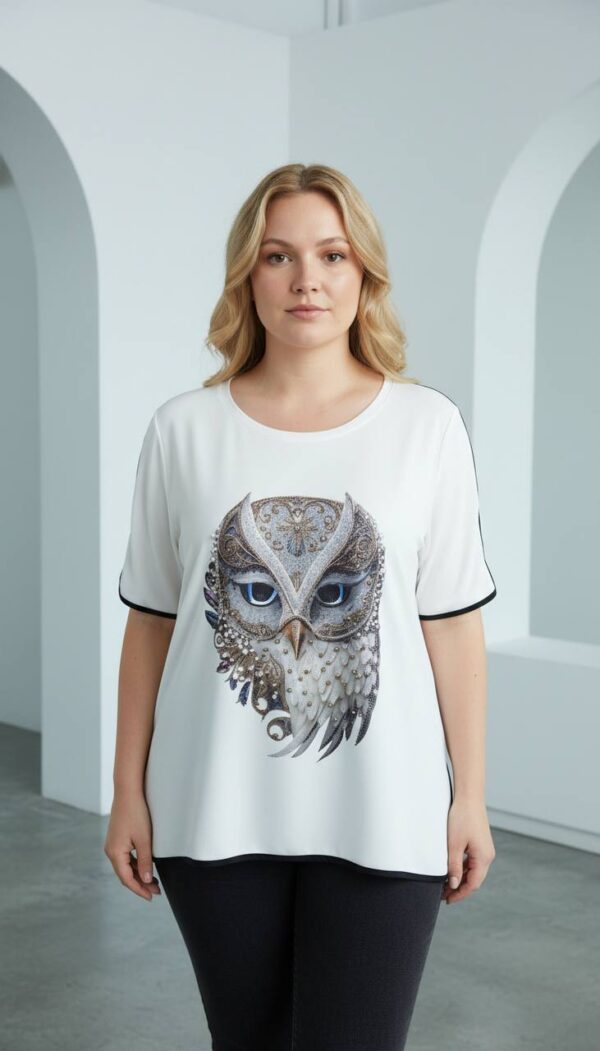 Women's Green Owl Embellished Short Sleeve Blouse