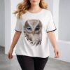 Women's Green Owl Embellished Short Sleeve Blouse