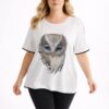 Women's Green Owl Embellished Short Sleeve Blouse