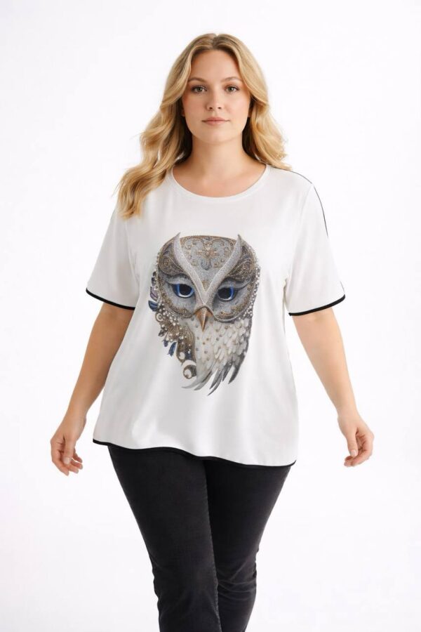 Women's Green Owl Embellished Short Sleeve Blouse