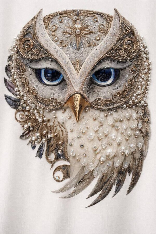 Women's Green Owl Embellished Short Sleeve Blouse