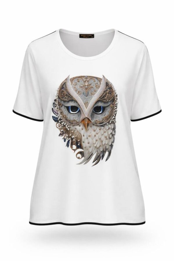 Women's Green Owl Embellished Short Sleeve Blouse
