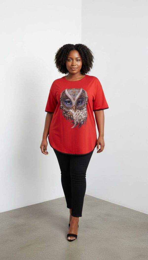 Women's Green Owl Embellished Short Sleeve Blouse