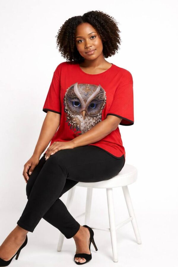 Women's Green Owl Embellished Short Sleeve Blouse