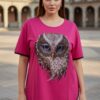 Women's Green Owl Embellished Short Sleeve Blouse