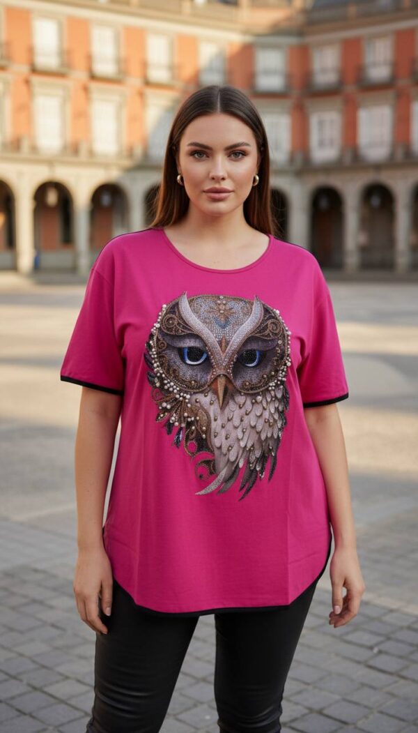 Women's Green Owl Embellished Short Sleeve Blouse