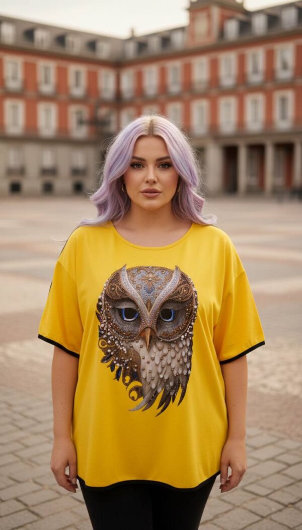 Women's Green Owl Embellished Short Sleeve Blouse